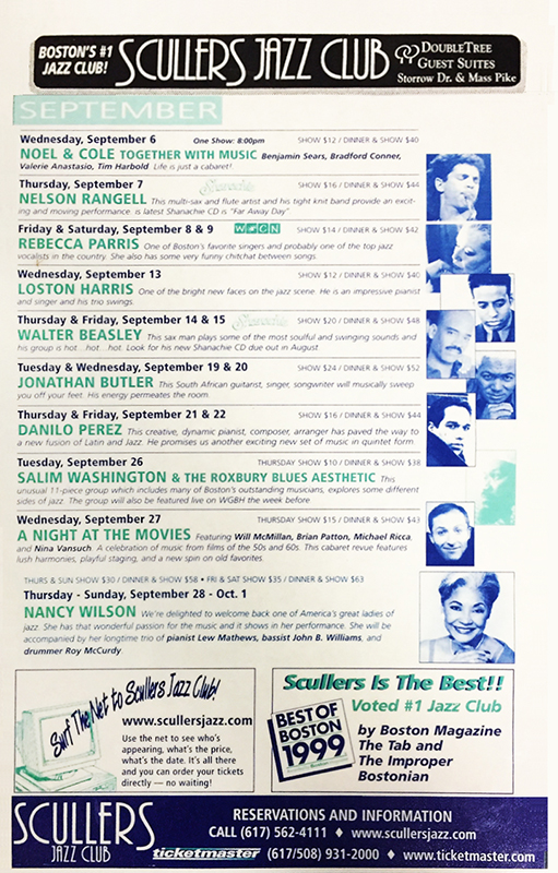 Scullers Jazz Club September schedule Scullers Jazz Club September schedule