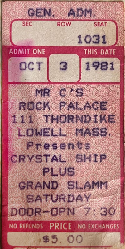 Crystal Ship at Mr. C’s Rock Palace 1981 Crystal Ship at Mr. C's Rock Palace 1981