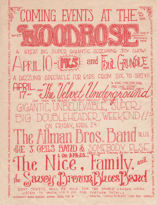 The Velvet Underground, The Allman Brothers Band, The J.Geils Band, The Nice, The Savoy Brown Blues Band, Family at The Woodrose Ballroom The Velvet Underground, The Allman Brothers Band, The J.Geils Band, The Nice, The Savoy Brown Blues Band, Family at The Woodrose Ballroom
