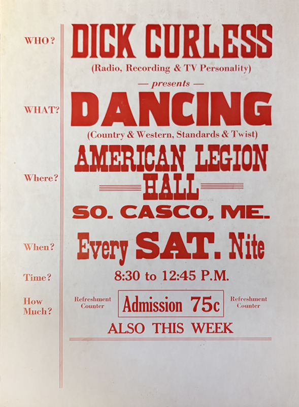 Dick Curless at American Legion Hall, Casco ME – from the collection of Mitch Diamond
