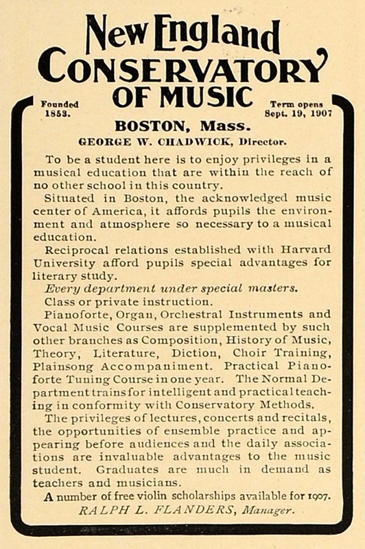 New England Conservatory 1907 ad