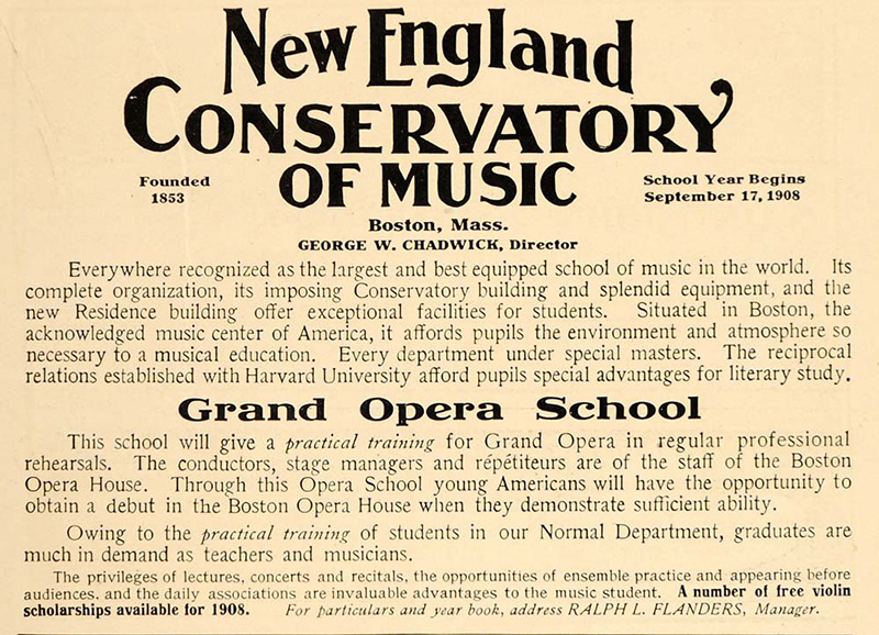 New England Conservatory 1908 ad