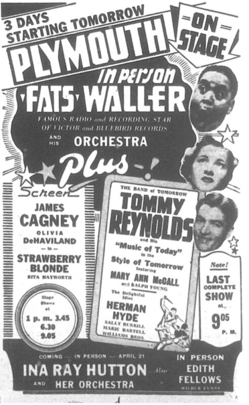 Plymouth Theatre – Fats Waller – 1941 Plymouth Theatre - Fats Waller - 1941