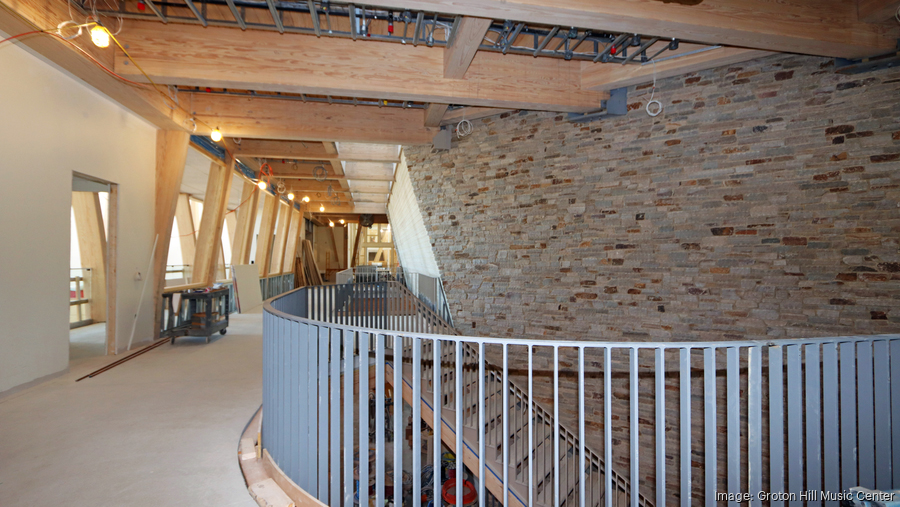Second floor of concert hall lobby at Groton Hill Music Center Second floor of concert hall lobby at Groton Hill Music Center