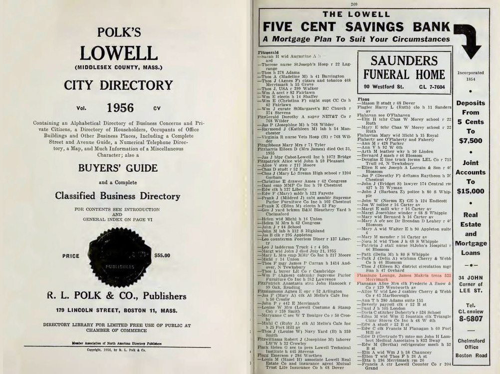 Polk’s 1956 Lowell City Directory Polk's 1956 Lowell City Directory