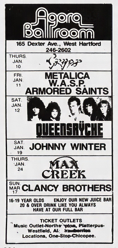 Agora Ballroom Schedule 1985 – Johnny Winter edit