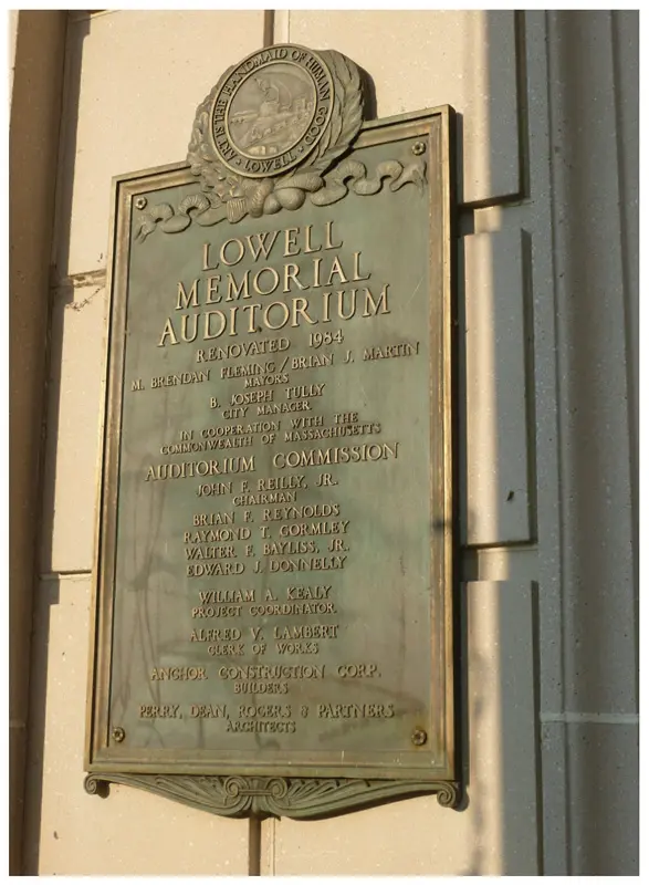 Lowell Memorial Auditorium Plaque Lowell Memorial Auditorium Plaque