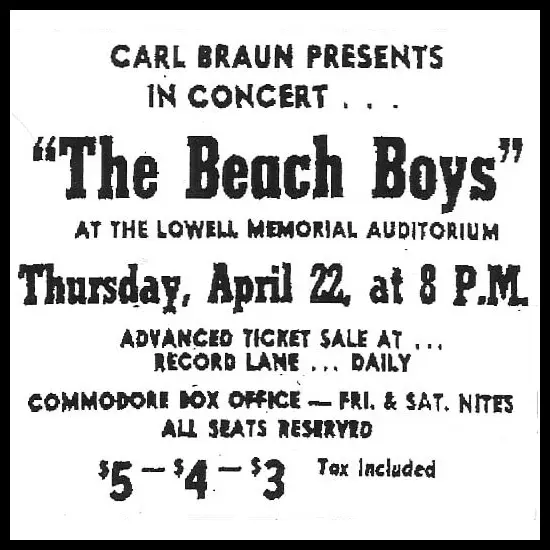 The Beach Boys at Lowell Memorial Auditorium 1965 The Beach Boys at Lowell Memorial Auditorium 1965