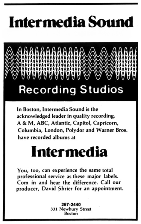 Intermedia Sound Studios ad in The Boston Phoenix 1975 Intermedia Sound Studios ad in The Boston Phoenix 1975